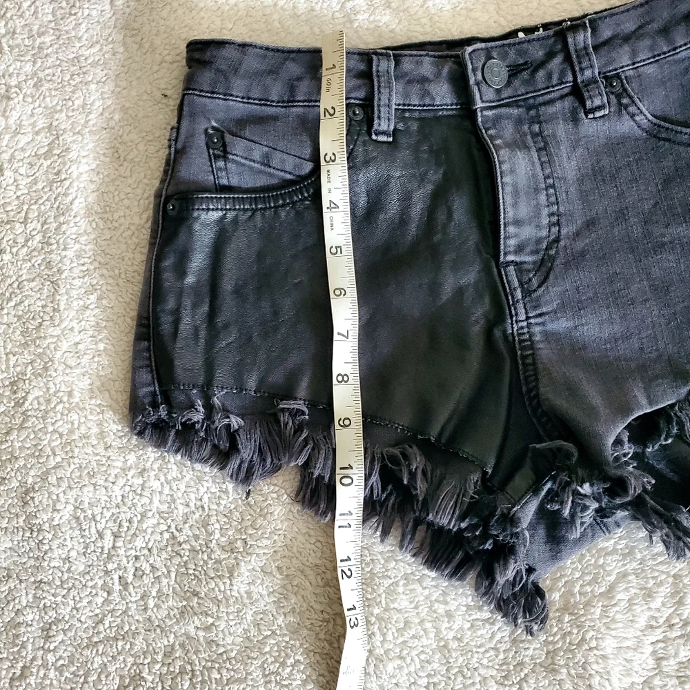 Volcom Jean Short Shorts Black Distressed Half Side Vaux Leather Summer Cowgirl